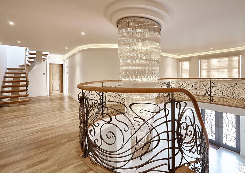 Luxury Stairwell Chandeliers - Aqua Droplets III Oval