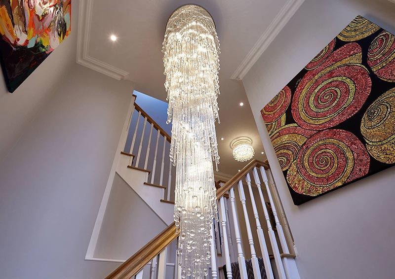 Aqua Droplets Stairwell IV detail Contemporary Chandelier