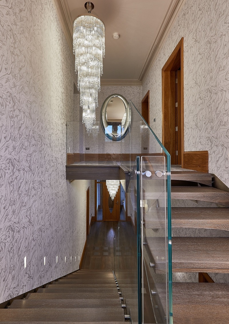 Luxury Stairwell Chandeliers - Aqua Droplets Stairwell V
