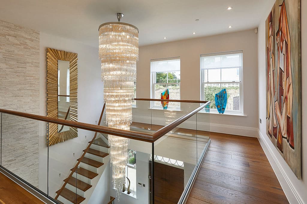 Luxury Stairwell Chandeliers - Aqua Droplets Stairwell VI