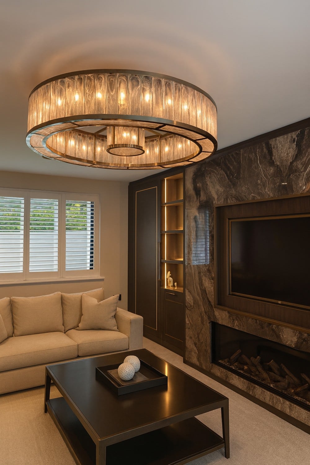 Vetro Lattissima II chandelier installed in modern living room interior