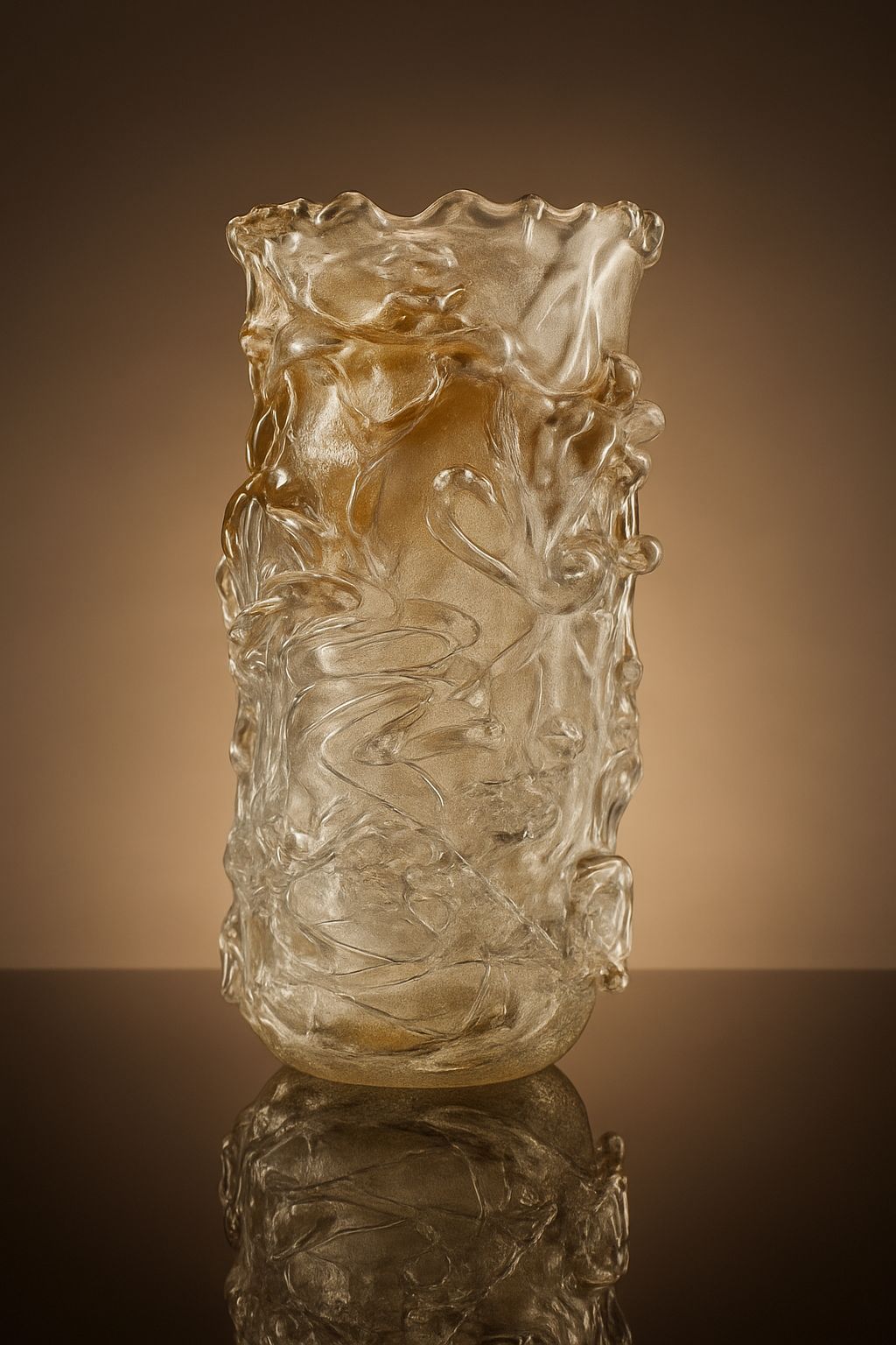 Oro Ghiacciato Murano Glass Vase with Textured Ice Effect and Gold Detail by Rocco Borghese