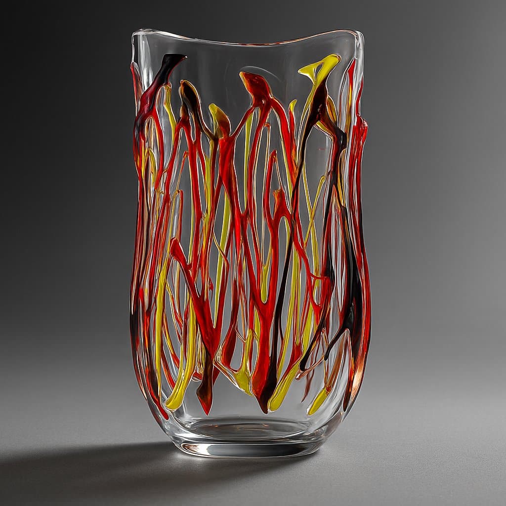 Fiamma di Vetro Murano Glass Vase with Red and Yellow Flame Design by Rocco Borghese