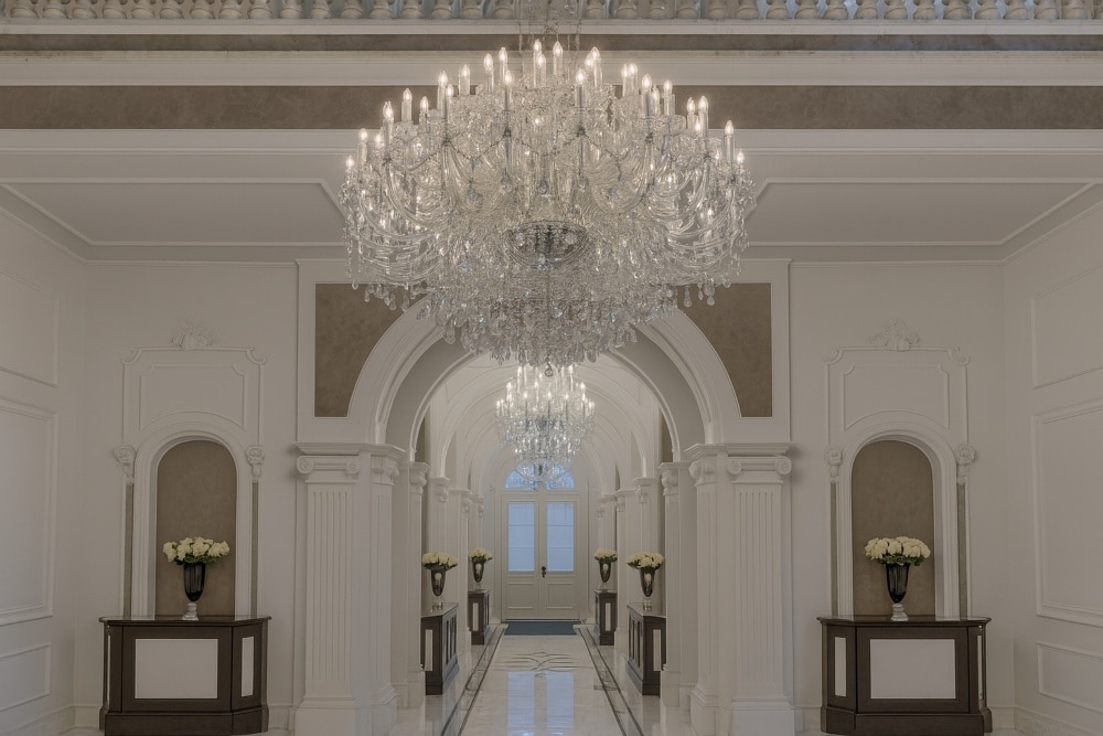Crystal installation Maria Theresa & Venetian Chandeliers Highgate