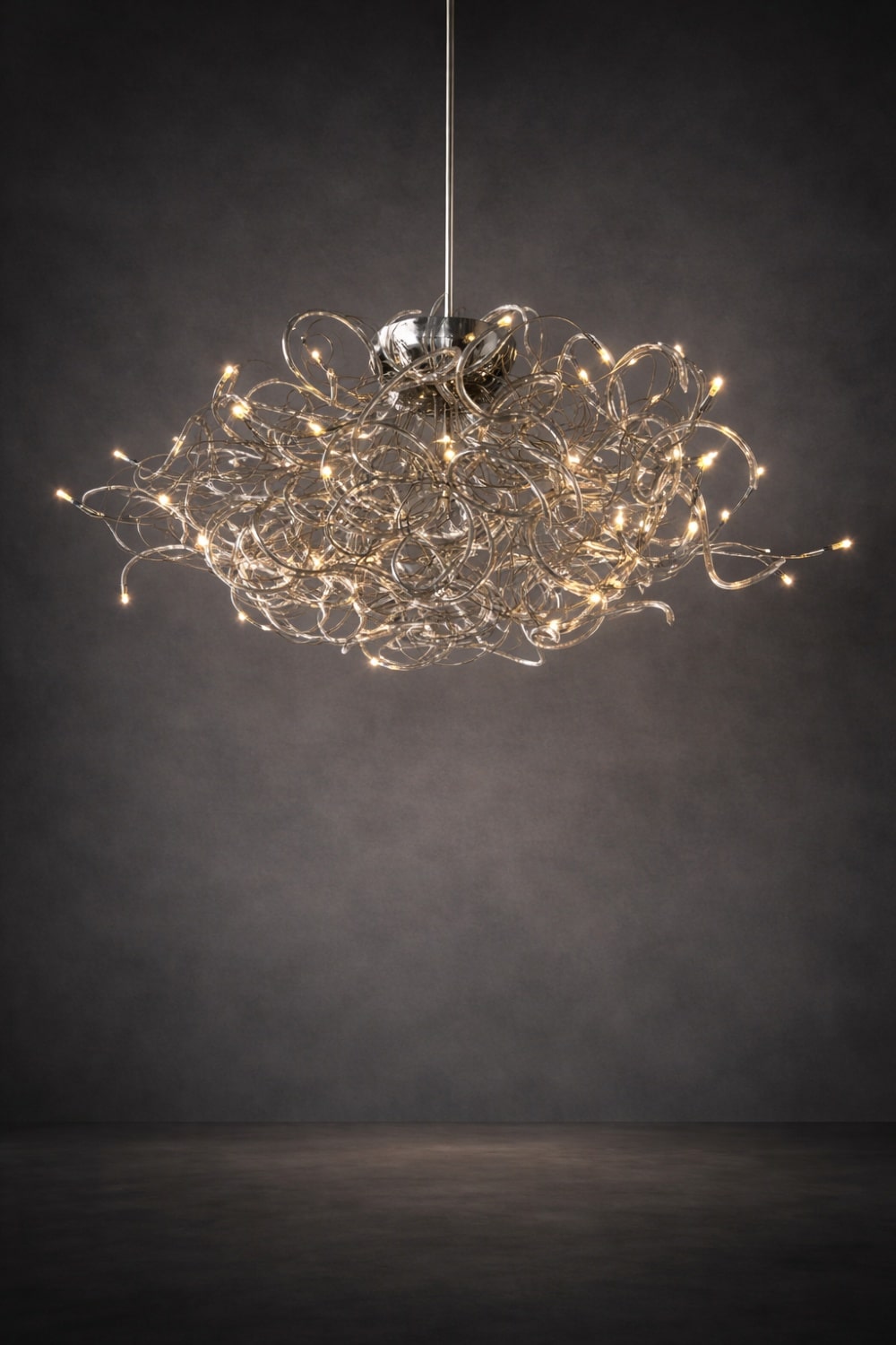 Energia Clara Wide Body chandelier shown from an angled perspective, handcrafted sculptural lighting by Rocco Borghese