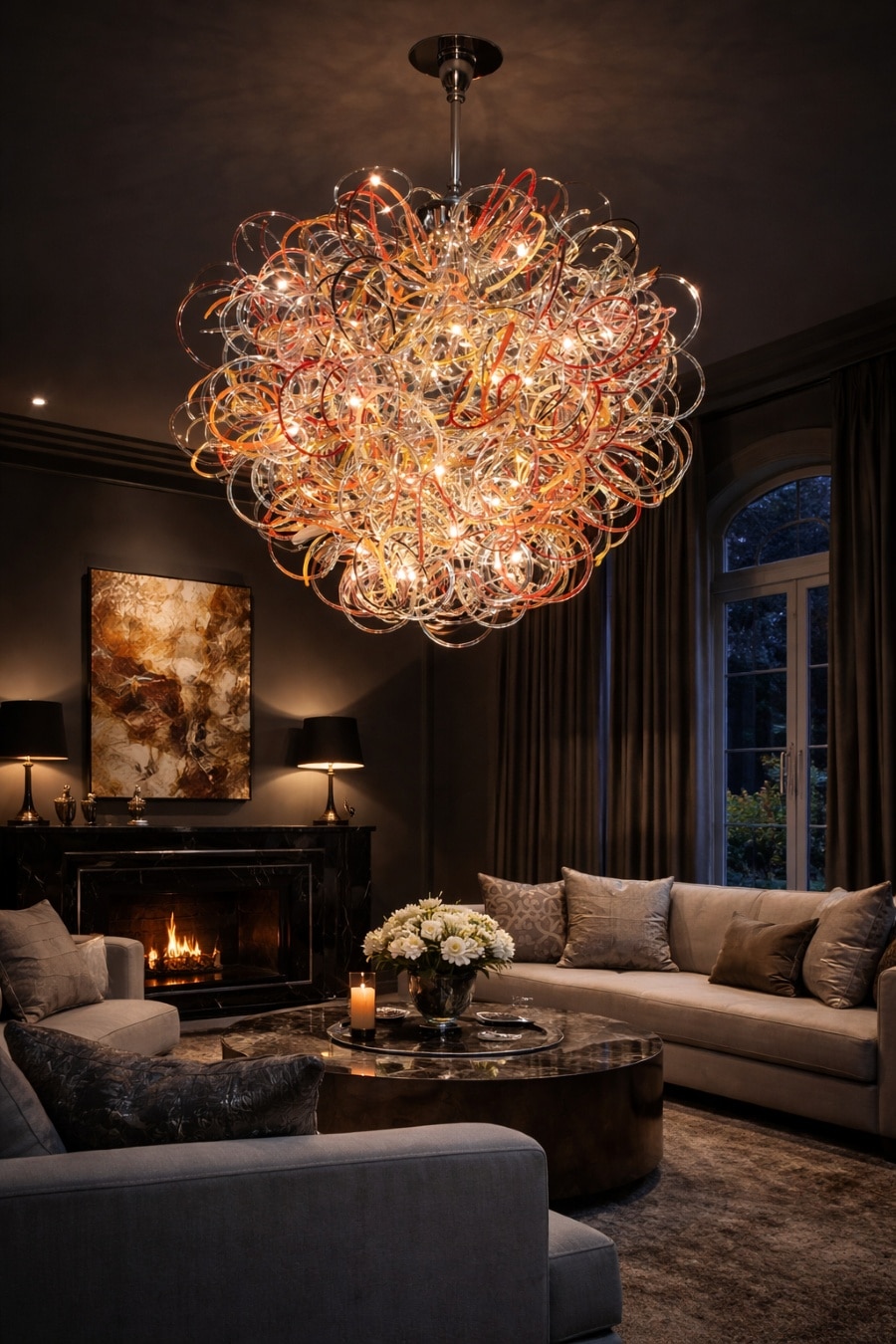 Energia Multicolore II handmade sculptural glass chandelier, Italy